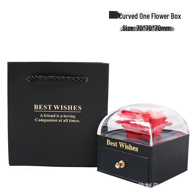 Macaron Color Jewelry Box with Soap Flower and Drawer - Holds Rings, Stud Earrings, and Necklace Pendants.