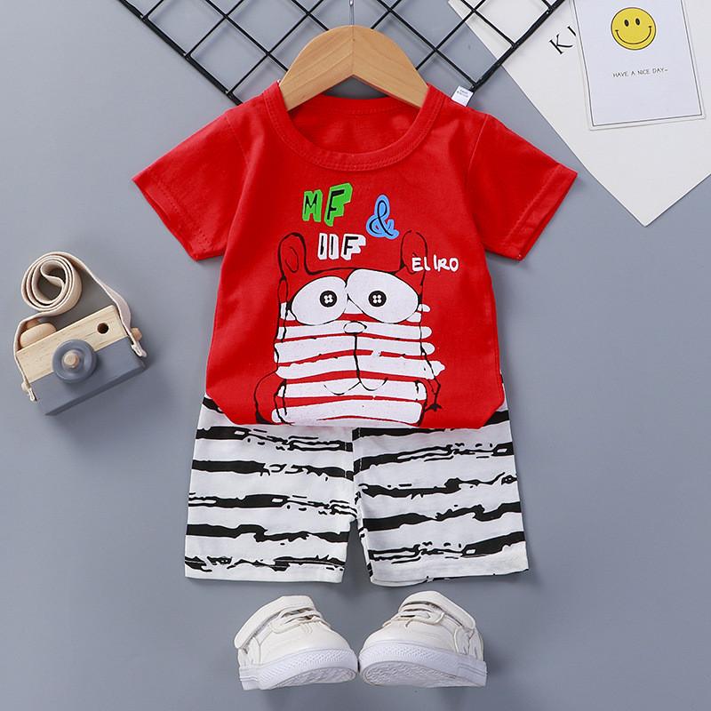 Baby Cartoon T Shirt Shorts Set With Cotton Fabric For Kids Ages 3 To 8