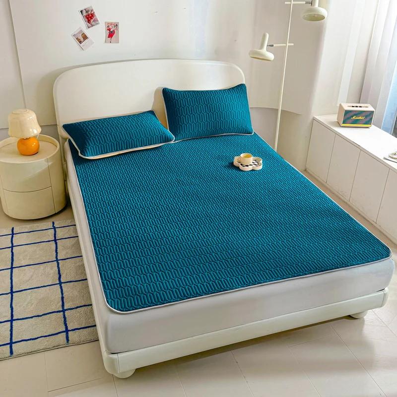 Latex Bed Sheets Bed Cover Washable Non-Slip Solid Covers Solid Color Mattress Topper Summer Bedspread For Bed Summer Dust Mat