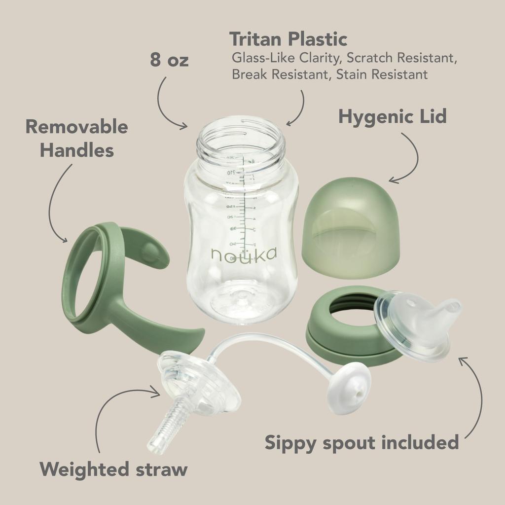 Noüka Spout/Straw Cup 240ml Long-lasting 2-way Cup with Removable Handle Baby Mug for Smooth Transition from Bottle 6 Months+ NK-CSS005-4 Moss