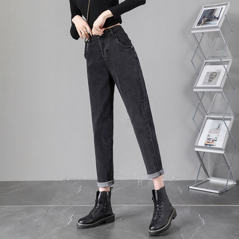 High-Waist-Jeans für Damen Herbst und Winter, neue dünne Radieschen-Straight-Stretch-Damenhosen