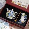 Elegant Floral Dream Coffee & Tea Set: Mother-Child Pot with Gift-Ready Cup & Saucer