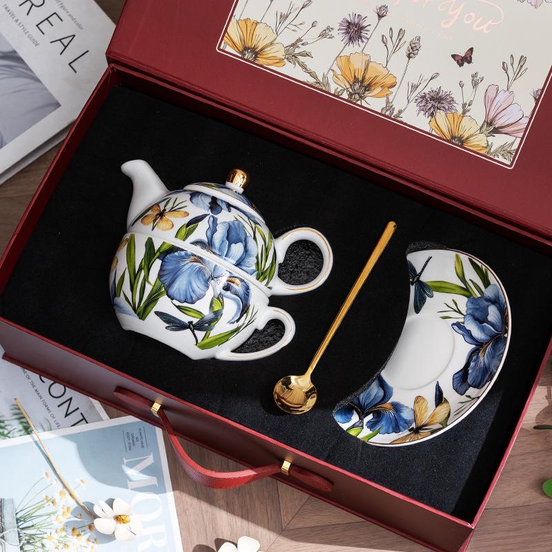 Elegant Floral Dream Coffee & Tea Set: Mother-Child Pot with Gift-Ready Cup & Saucer