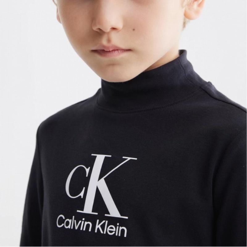 Calvin Klein Tričko Pohodlné Měkké Univerzální Dlouhý Rukáv Dětské Topy Černé CK2332021GS-002