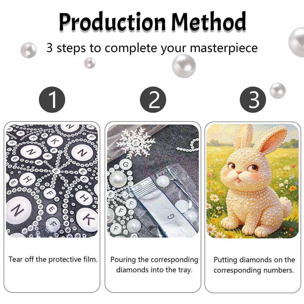 Pearl painting kit cute rabbit floral meadow DIY home decoration painting