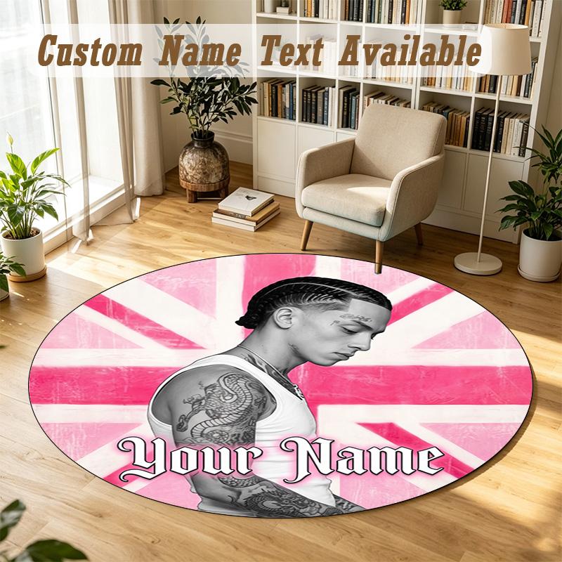 Round Rug Custom NameCentral Cee Pattern Non Slip Carpet Home Floor Decor