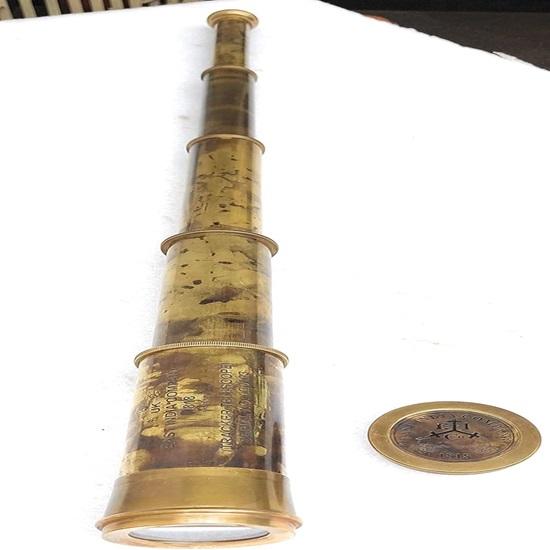 Telescopio Spia in Ottone Compagnia delle Indie Orientali 1818 Tracker Pirata Cannocchiale Telescopio 81,28 cm Grande Scatola Regalo in Pelle