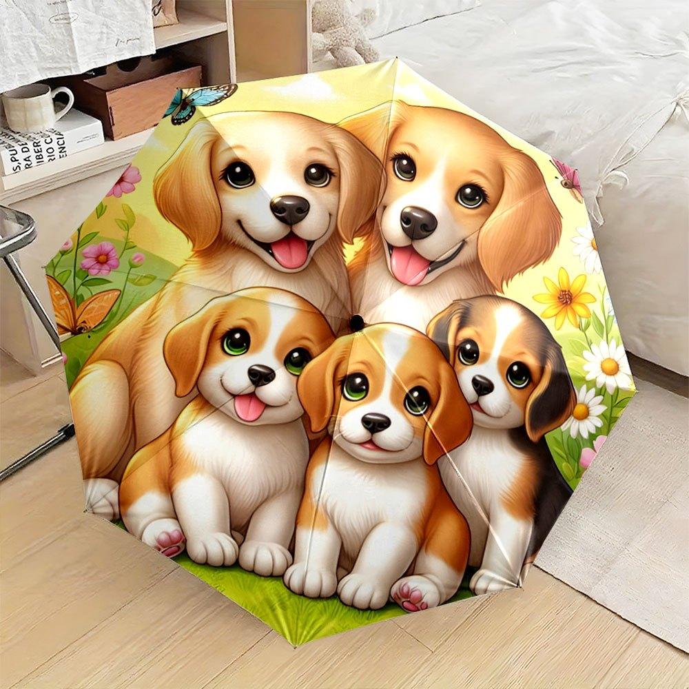 

Puppy & Floral Folding Umbrella - Self-Opening Compact Dog-Themed Umbrella for &, Cute Canine Companion Accessory for Everyday (as the picture,Iron&8K)