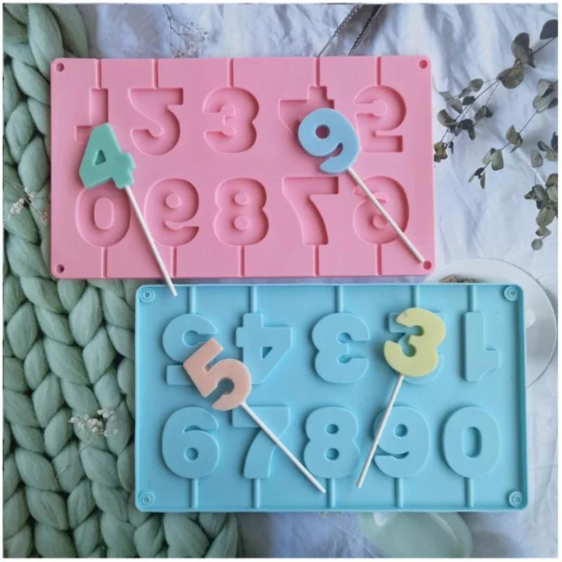 0-9 Number Silicone Lollipop Mold Ice Candy Chocolate Moulds Baking Tool Cake Jelly Candy Mold with Sticks Party Decoration