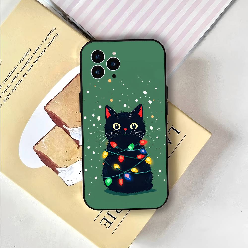 Cute Black Cat For IPhone 15 16 14 Plus 13 12 11 17 Pro Max 17 Air Black Soft Phone Cover