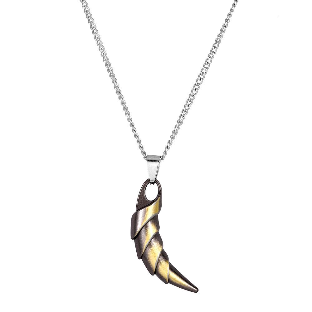 Retro Punk Stainless Steel Wolf Tooth Crescent Moon Necklace for Men and Women