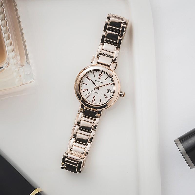 Casio SHEEN Series Gradient Color Fallen Leaf Design Small Dial Date Display Simple Business Waterproof Watch Quartz Movement SHE-4531CG-7AUPR