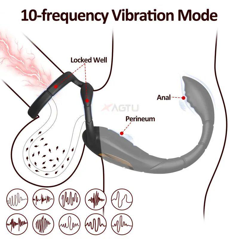 Anello Vibrante per Prostata Scorpione e Massaggiatore Anale Maschile con Doppi Motori, Vibrazione Potente, Ricarica Magnetica USB