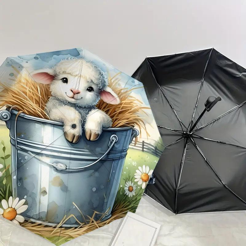 1PC Lamb Bucket Umbrella-8-Rib Reinforced, Automatic Open, Lightweight & Durable, Cute Fashion Accessory for Outdoor-A1240