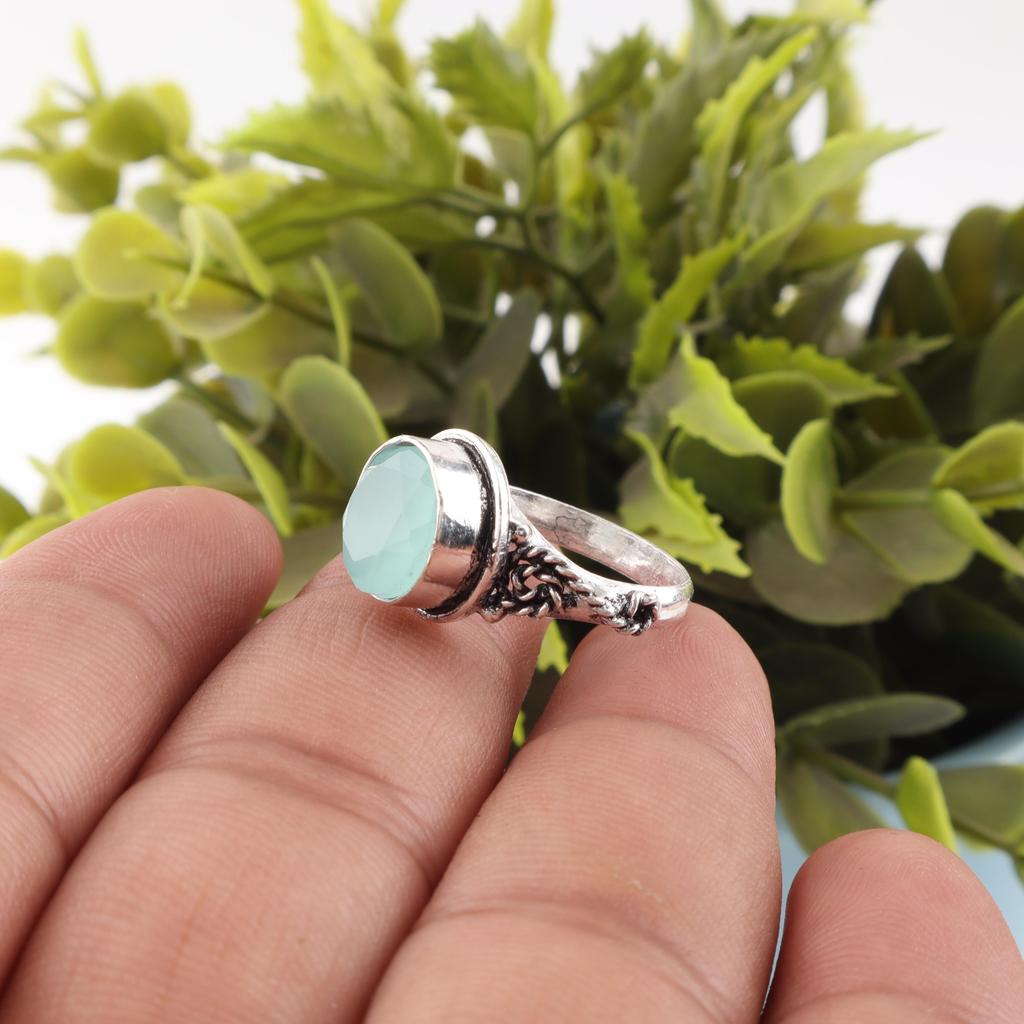 Aqua Chalcedony Ring, 925 Solid Sterling Silver Jewelry, Gemstone Ring, Gift For Her Handmade Dainty Jewelry