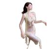 French Romantic Vacation Printed Suspender Dress Women's Neck Super Fairy Lace Splicing Floral Dress