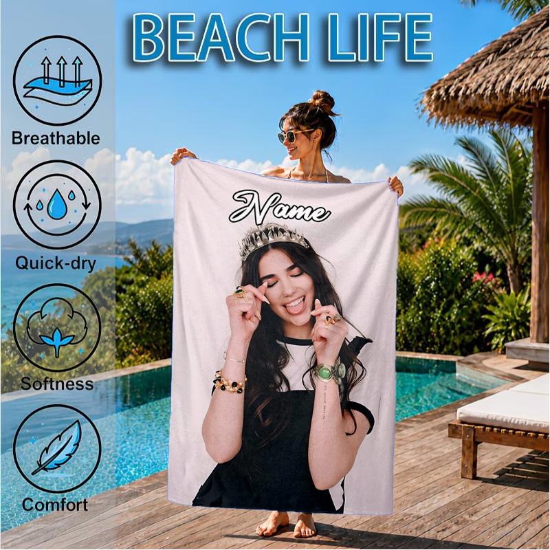 Custom Name Pink Glamour Ay-liva Heart In Space Adventure Microfiber Beach Towel, Lightweight for Summer Travel, Swimming Pool Fan Gift