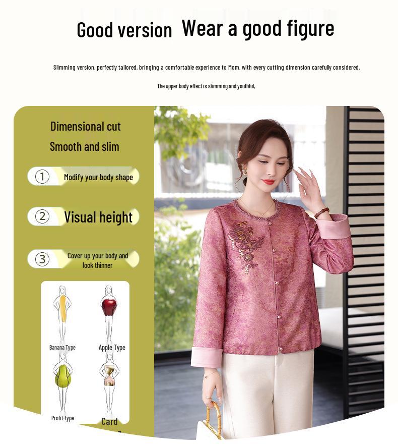Pink Jacquard Short Jacket for Middle-Aged Women - Chinese Style, Spring/Autumn Wear