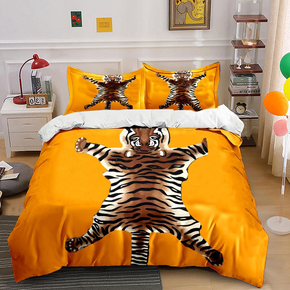 3Pcs Tiger Skin Print Bedding Set, Flat Lying Tiger Pattern Duvet Cover + 2 Pillowcases, Exquisite Bedding Decor
