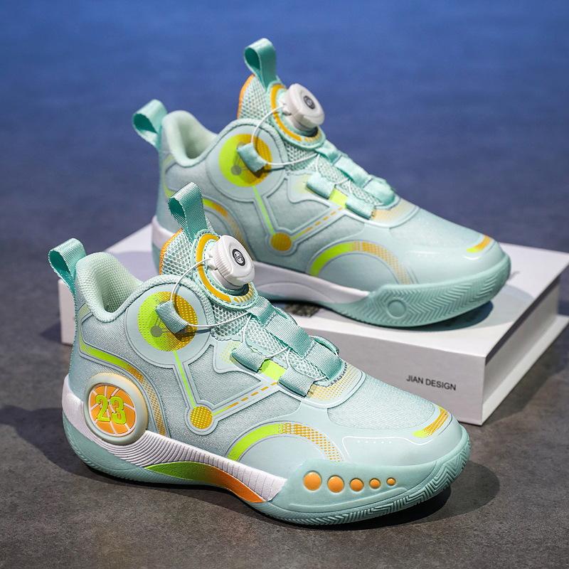 Drehknopf Jungen Sneaker Neue Kinder Sommer Trainings Basketballschuhe Mittlere Ältere Jungen Drehschuhe