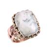 Natural Green Dendrite Opal Gemstone Two Tone 925 Sterling Silver Ring S.8 J2G73