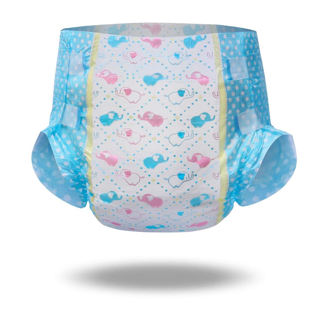 LittleForBig Adult Diaper Pants Cute Design [Baby Elephant] Blue 2-Pack M