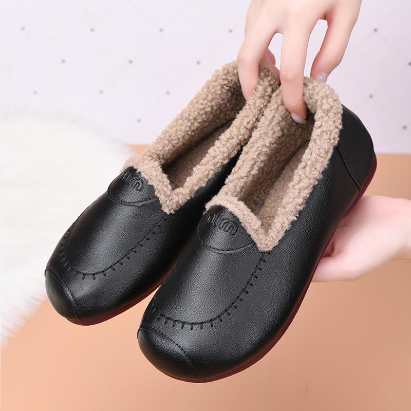 Processing custom Doudou shoes for women's winter wear 2025 new plush warm fluffy shoes flat bottom low top mother cotton shoes