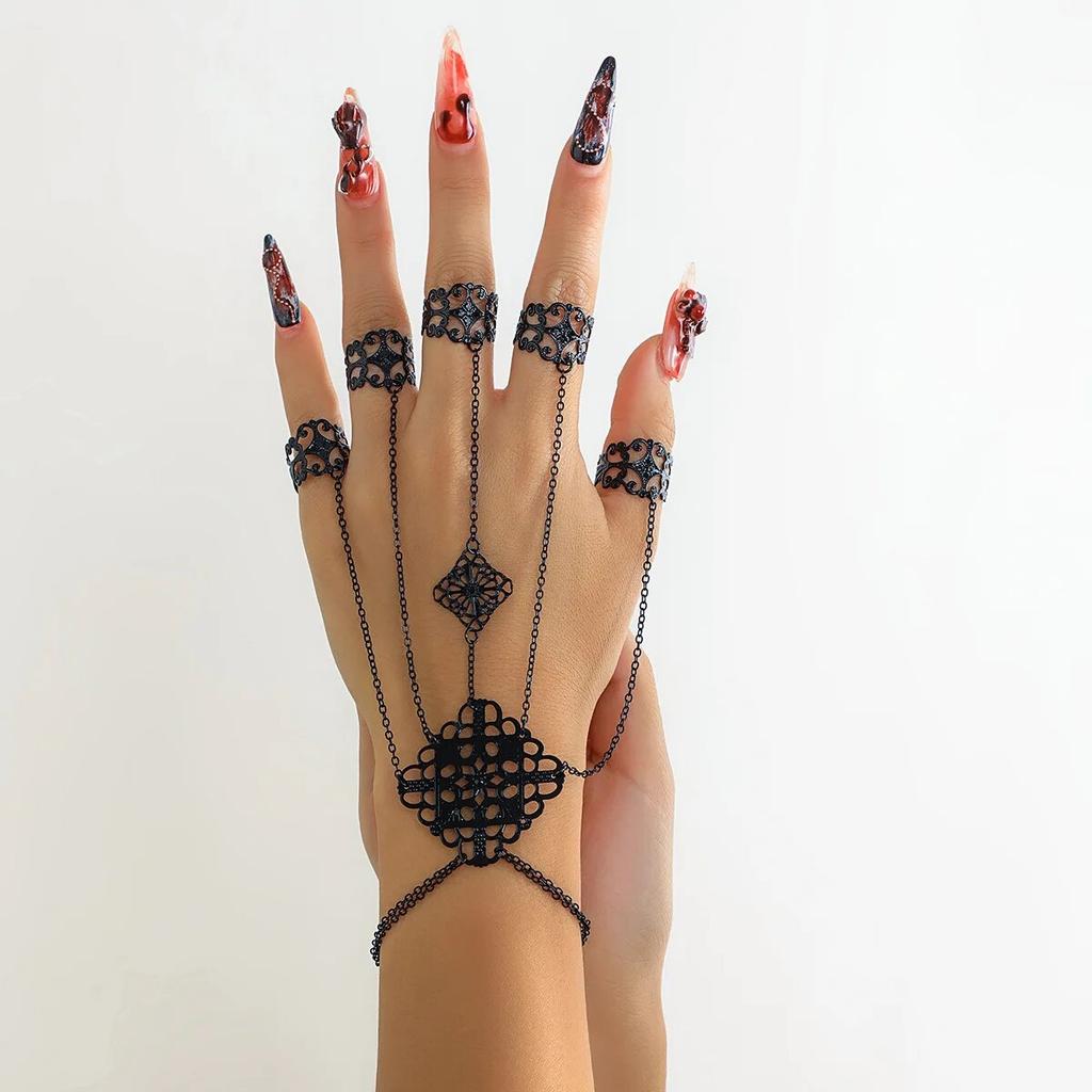 Vintage Offener Hohlfingerring Gliederkette Schmetterlingsarmband für Damen Punk Goldfarbe Kubanische Kette Hand Schmuck Party