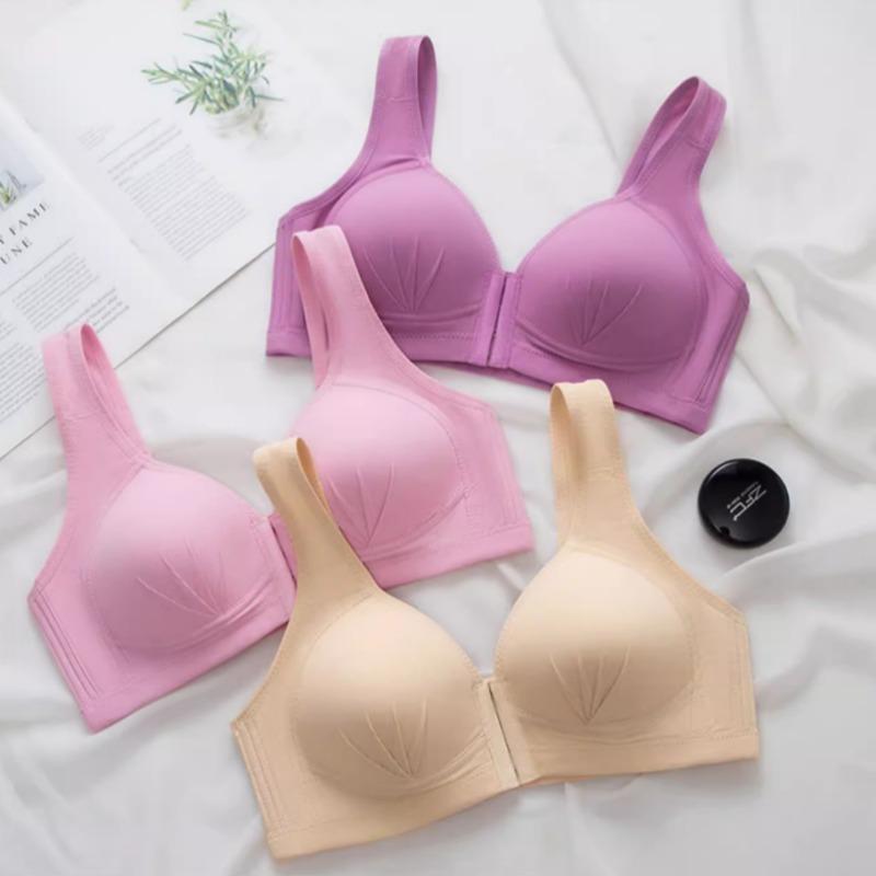 Front-clasp Large Size Steel-free Push-up Bra with Thin Molded Cups