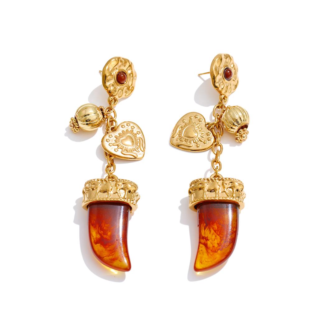 

Yhpup New Design Amber Resin Horn Heart Drop Dangle Earrings 2025 Stainless Steel Charm Fashion Unique Jewelry Gift Recommend