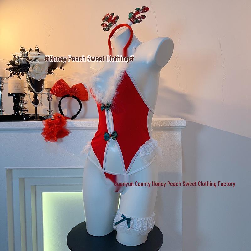 Sexy Red Backless Christmas Bodysuit - Holiday Temptation Wear