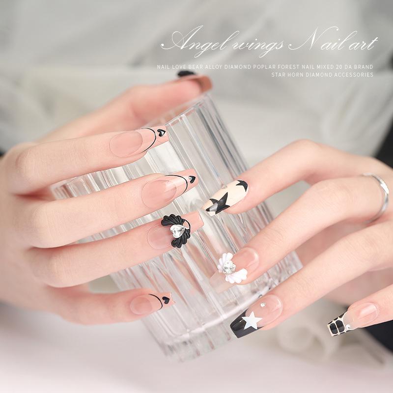 Mini 3D Angel Wings Resin Nail Art Decorations, 20-Piece Set, Black & White