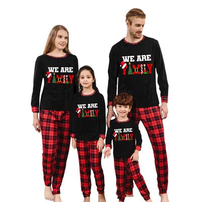 Zestaw rodzinny z długimi rękawami i spodniami w nadruki świąteczne Zestawy rodzinne