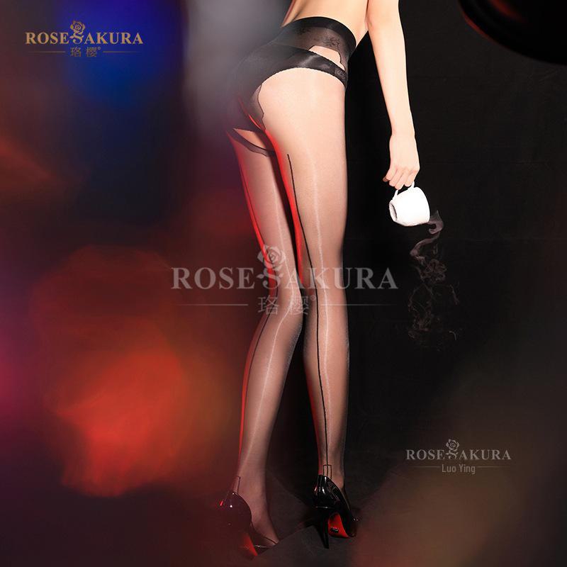 Luoying 8212 Aurora Series: Shiny Jacquard Stockings with Silky Open Crotch Design