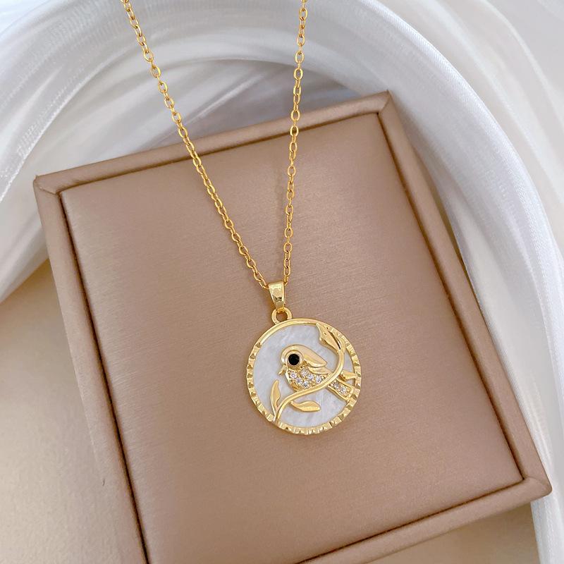 Shell Magpie Zircon Light Luxury Temperament Gorgeous Full Diamond Necklace Female Versatile Collarbone Chain Titanium Steel Chain