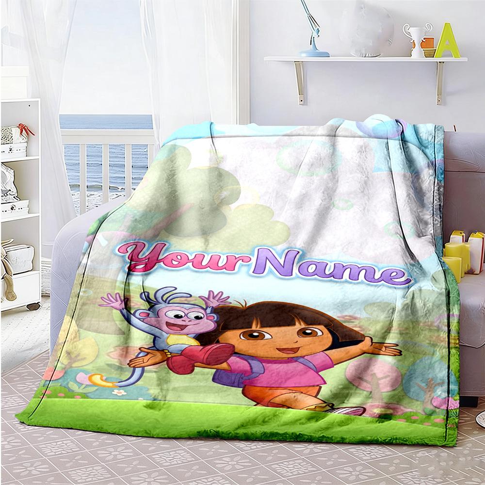 Dora Explorer Personalized Text Blanket Cozy Customizable Blanket Warmthful Decor for Couch Nap Bedding Chair Four Seasons Universal