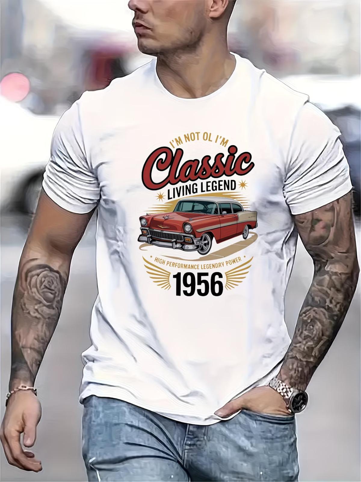 Classic Living Legend 1956 Vintage Car Graphic Tee Summer, Short Sleeve T-Shirt XXXL