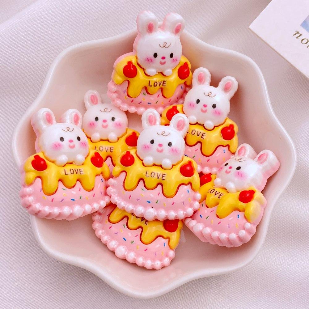 10Pcs New Cute Resin Cartoon Bear Unicorn Rabbit Cake Series Flat Back Manicure Parts Embellishments For Hair Bows Accessories