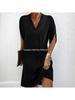 2024 V-Neck Pleated Bat Sleeve Dress for Women - Spring/Summer Collection