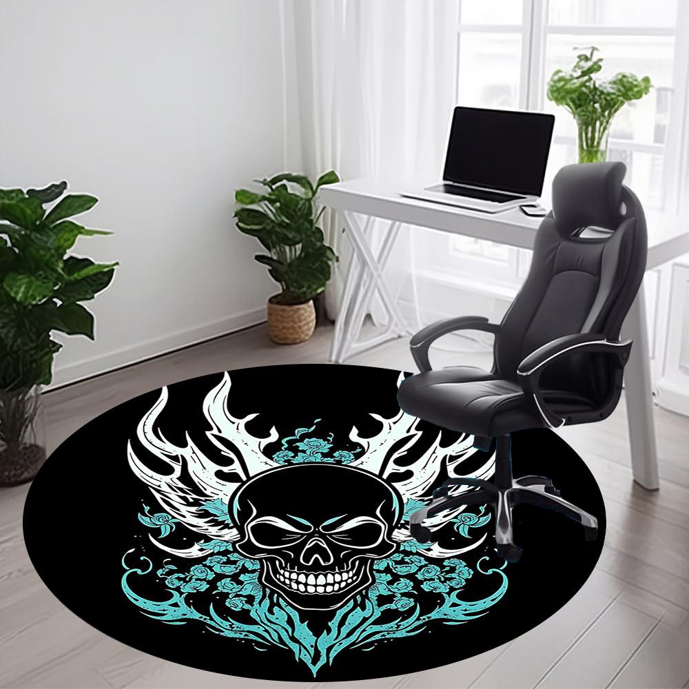 1PCSkull Flames Office Round Area Rug,  Mat Suitable For Office, Under Office Chairs Bedroom Living Room Home Decor, Room Deco