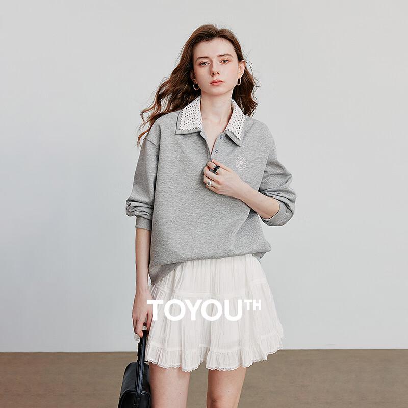 Women's Cotton Color-block Sweatshirt with Poppy Embroidery