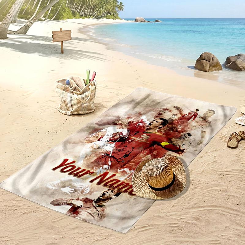 Asciugamano da Spiaggia Personalizzato Stampato Cristiano Ronaldo Logo Calcio Supporto Nome Personalizzato Testo Asciugamano Assorbente Per Sport Viaggio Regalo Speciale