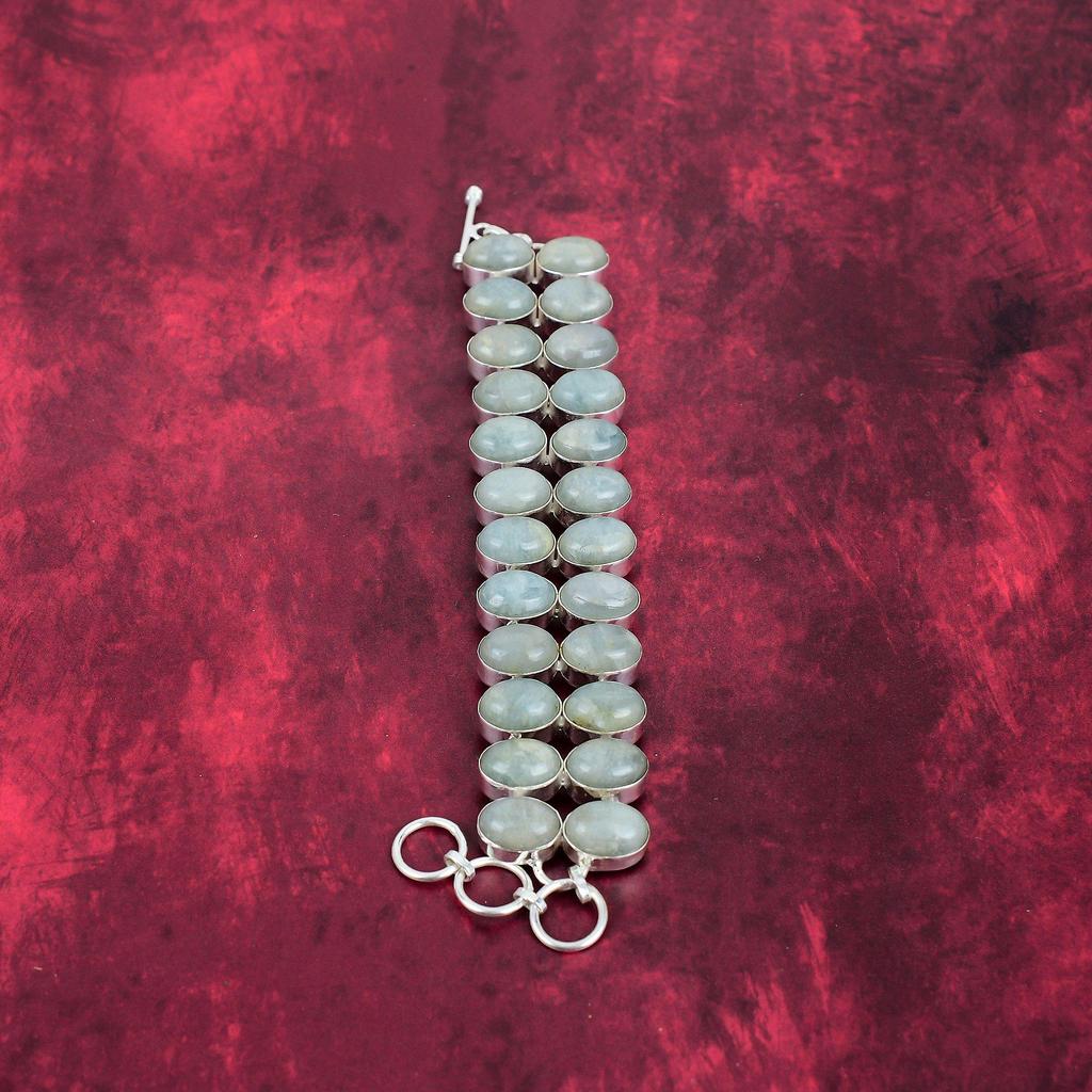 Akvamarin Armbandsmycke, 925 Massivt Sterling Silver Ädelstensarmband Handgjort Smycke, För Memorial Day