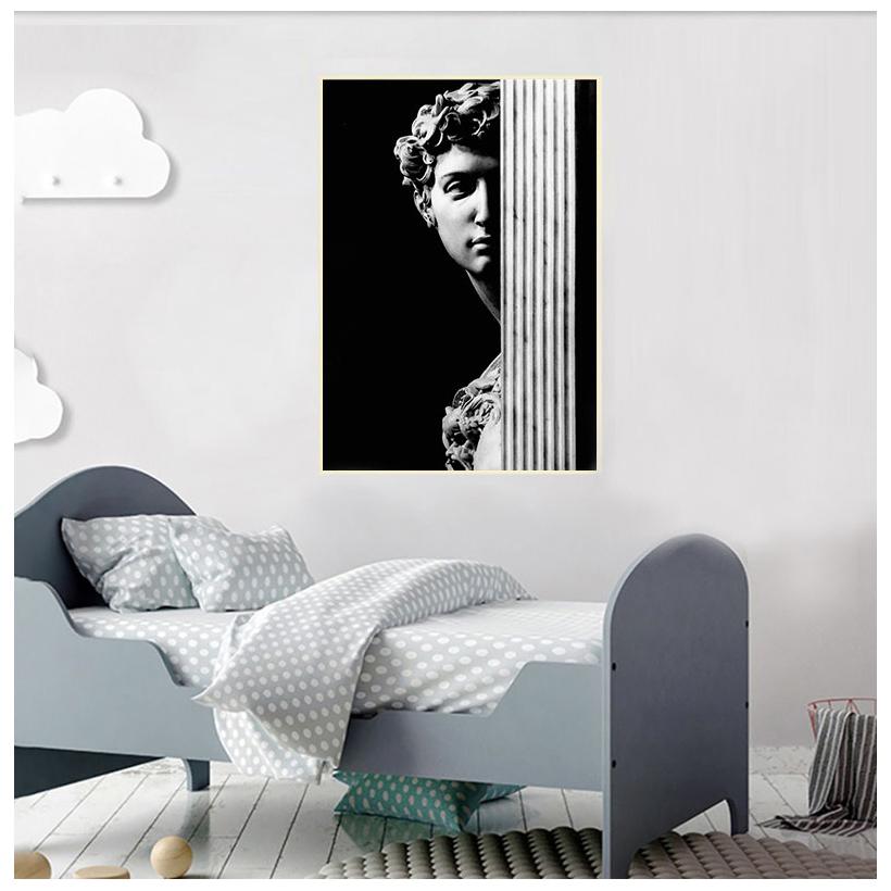 Vintage David Figure Sculpture Black and White Canvas Paintings Wall Art Posters Print Pictures for Living Room Home Decor No Frame