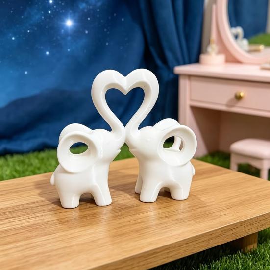 Elephant Love Statue, Cute Elephant Figurine Living Room Decor, Brings Good Luck, Love Heart Elephants Decorations for Home Decor Wedding