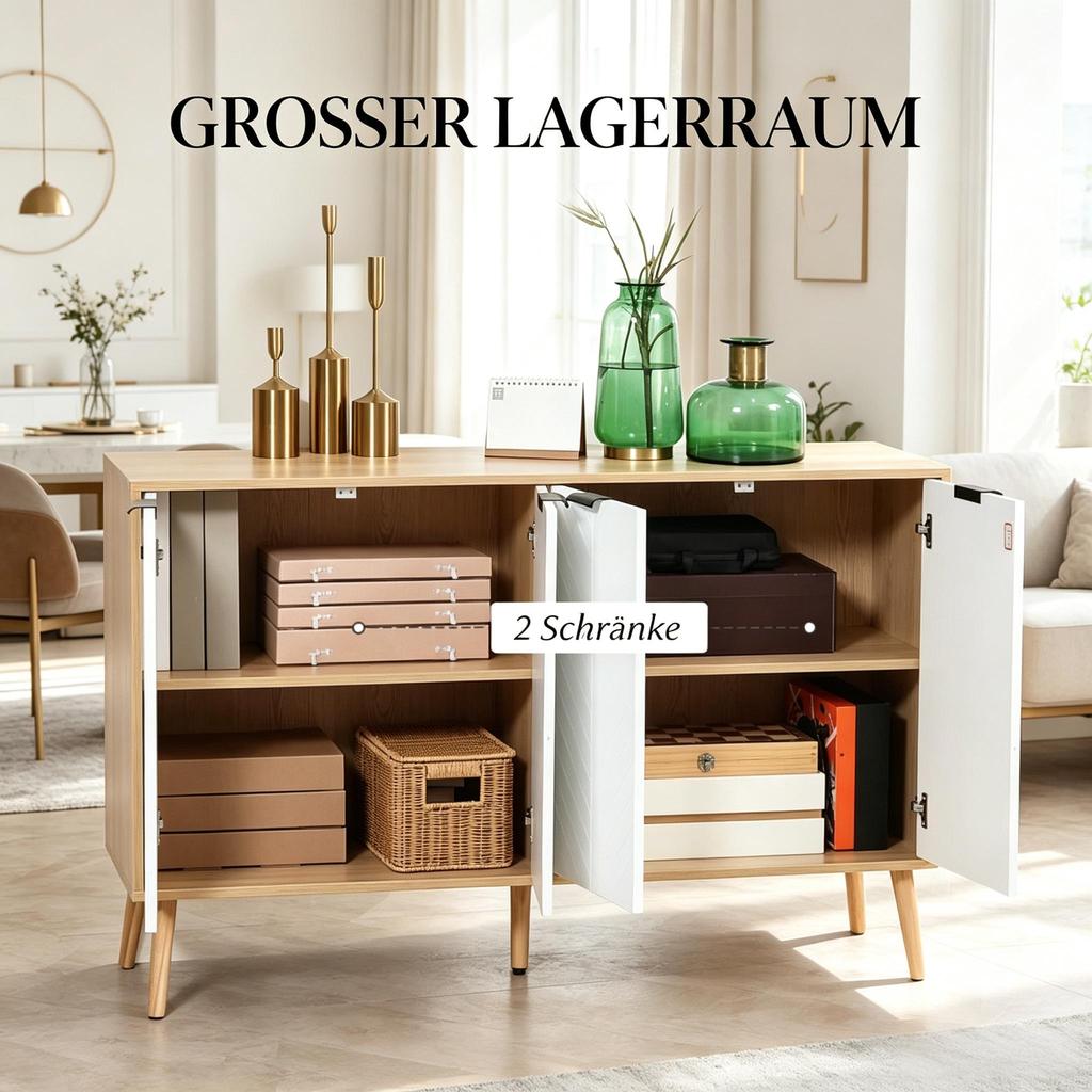 Stylish storage cabinet with lots of storage space, four-door sideboard, elegant lowboard (only with storage cabinet)