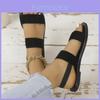 Plus Size Women's Flat Sandals Pu Leather Round Toe Hollow Out Beach Slippers Wish Black