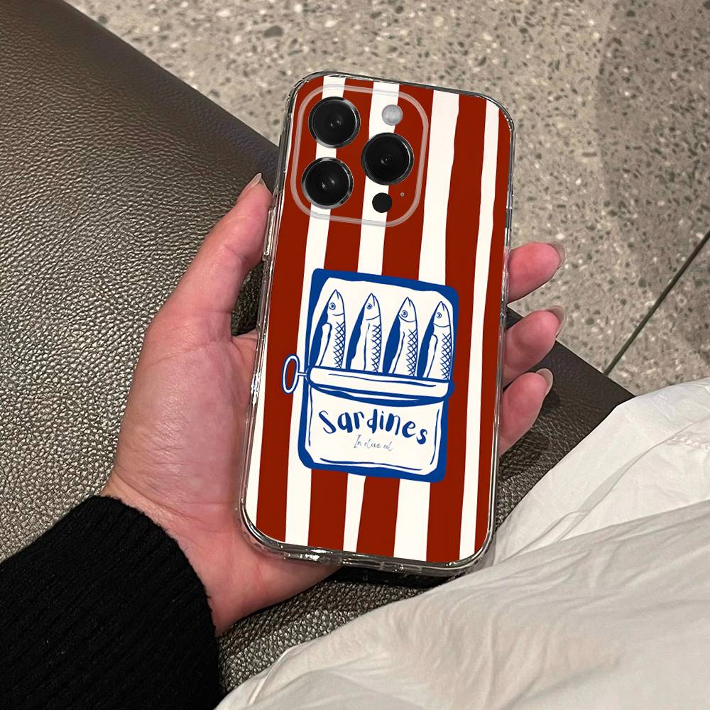Fish Funny Sardines For iPhone 17,16,15,14,13,12,11,Pro,XS,Max,XR,Plus,E,SE4,Mini Soft Cover Transport Phone Case