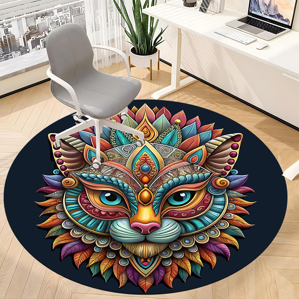 1pc Cats Mandala Office Round Area Rug, Indoor Mat Suitable For Office, Under Office Chairs Bedroom Living Room Home Decor, Room Deco