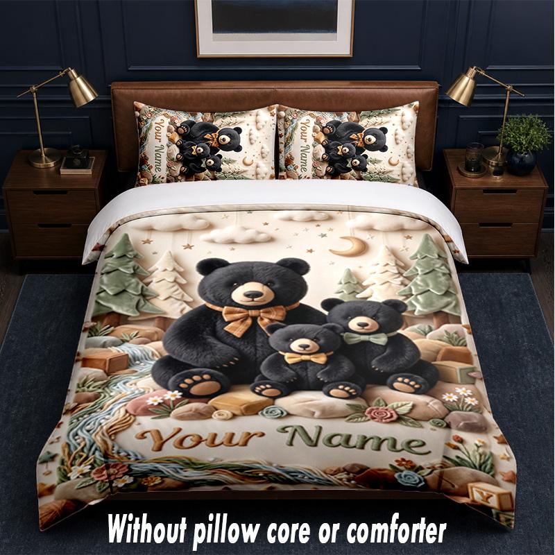 Teddy Bear Theme Custom Text Or Name 3Pcs Bedding Set,1 Flat Sheet & 2 Pillowcases Personalized Home Bedding